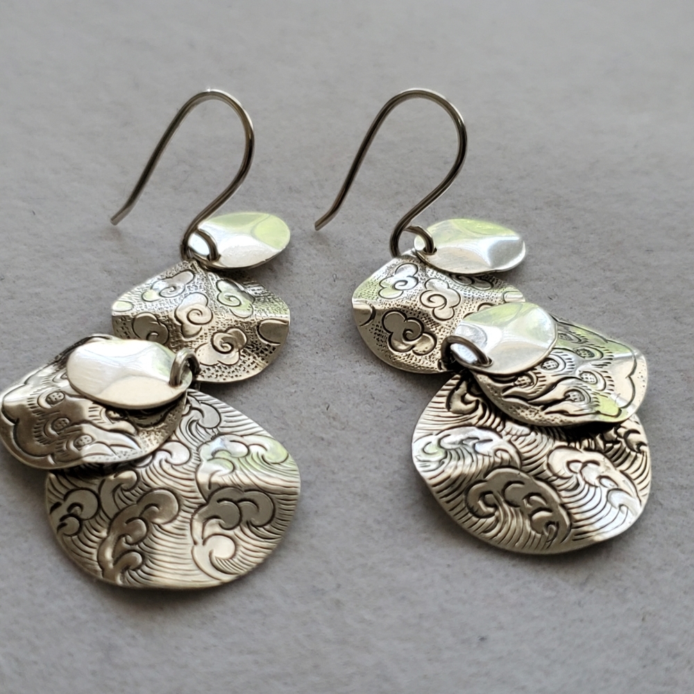 Silpada Sterling Dangle Textured Discs Earrings - Picture 8 of 15